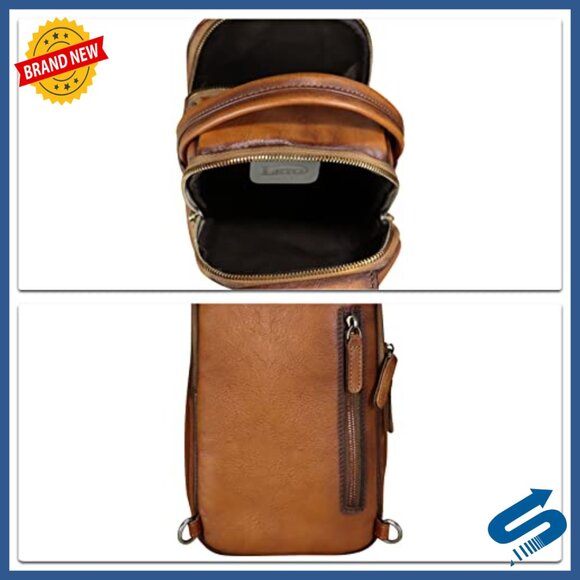 Genuine Leather Sling Backpack Crossbody Daypack Anti-Theft Purse